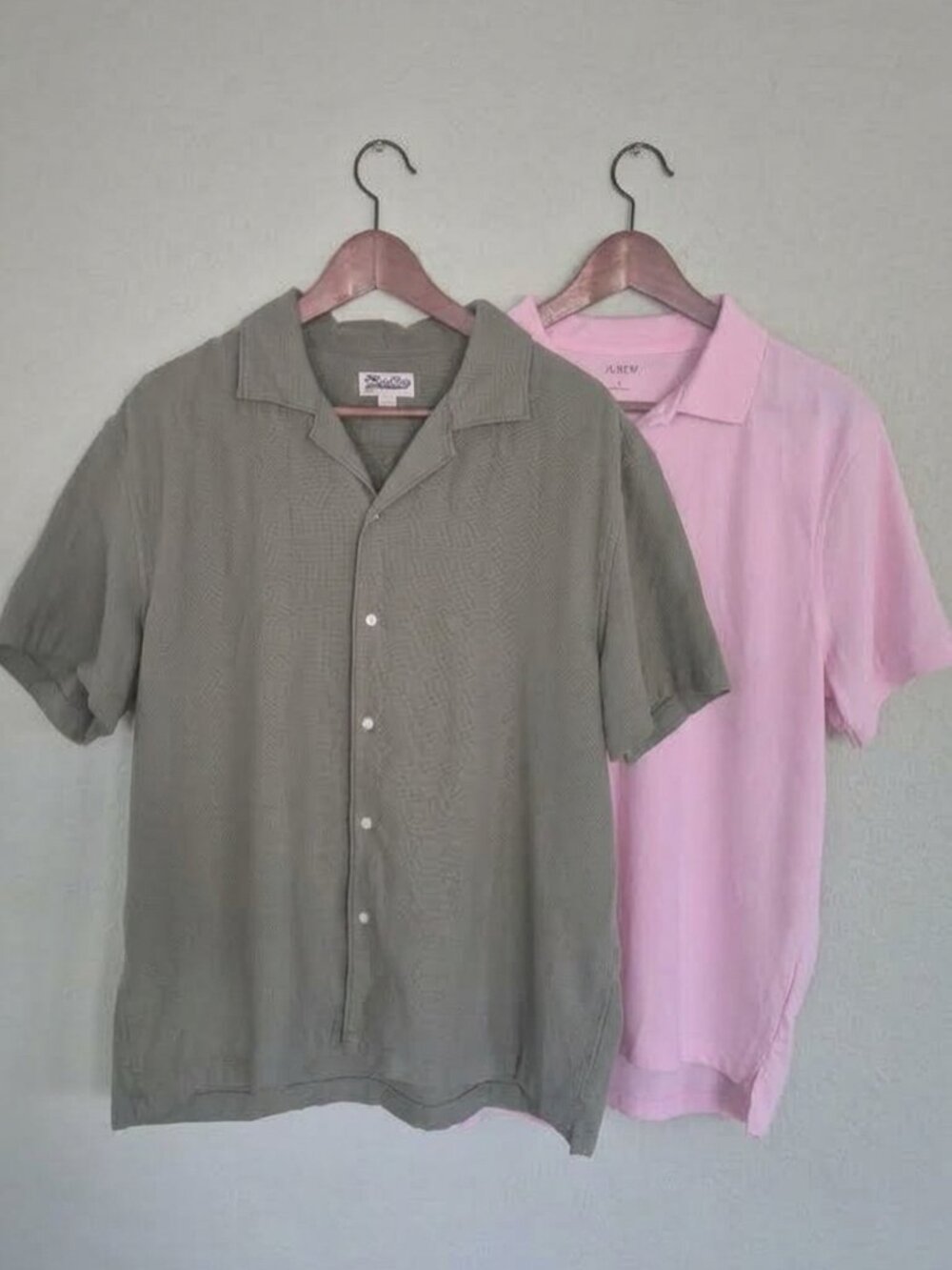 Men's J.Crew Shirt Bundle – Size L – Olive Camp Shirt + Pink Polo (NWT)